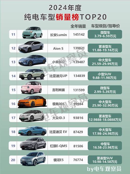 电动汽车销量排名榜前十名2024年